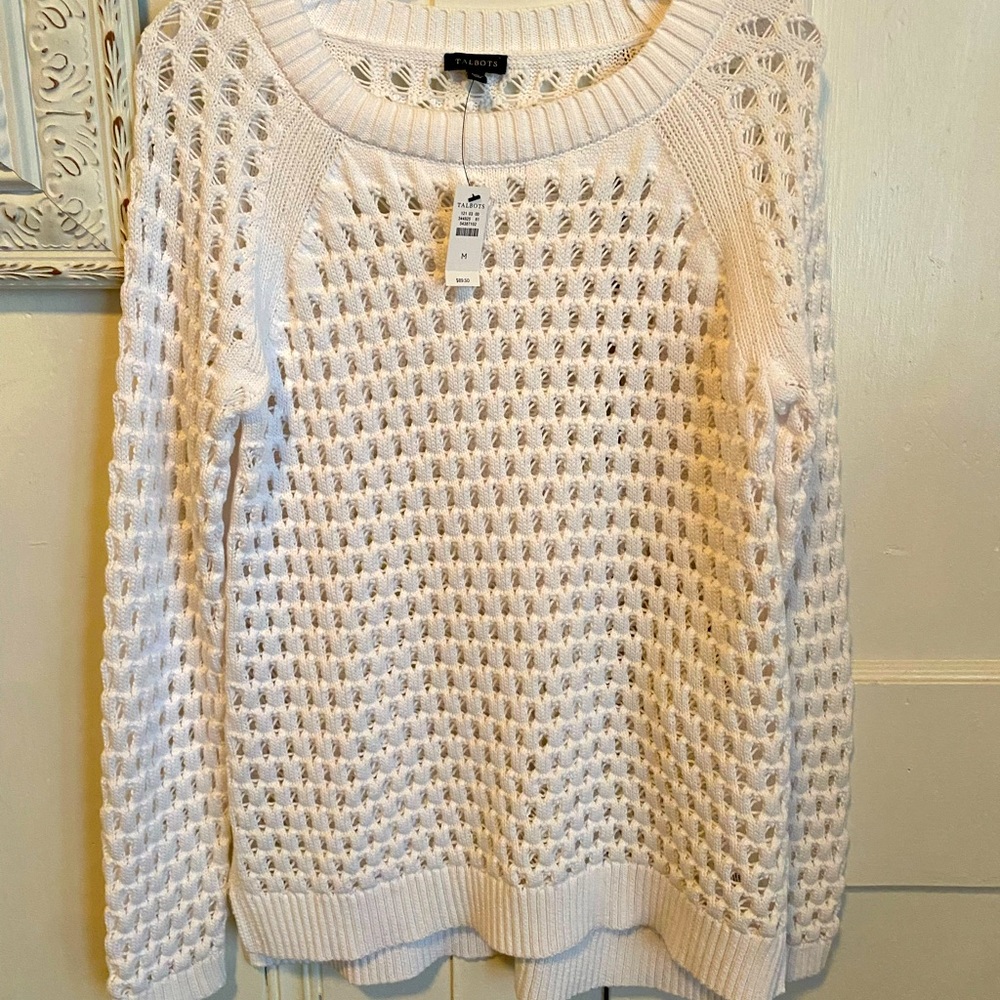 NWT Talbots white open stitch sweater white medium M New with tags